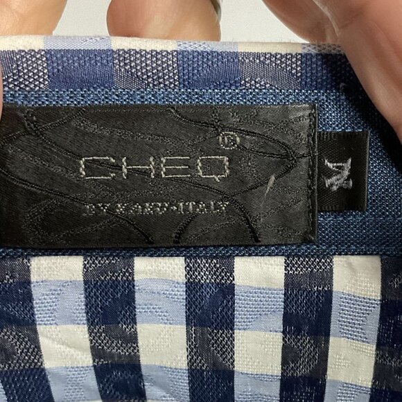 Cheq Kaku Italy Men's Navy blue Plaid Button-down, Medium - Picture 5 of 8